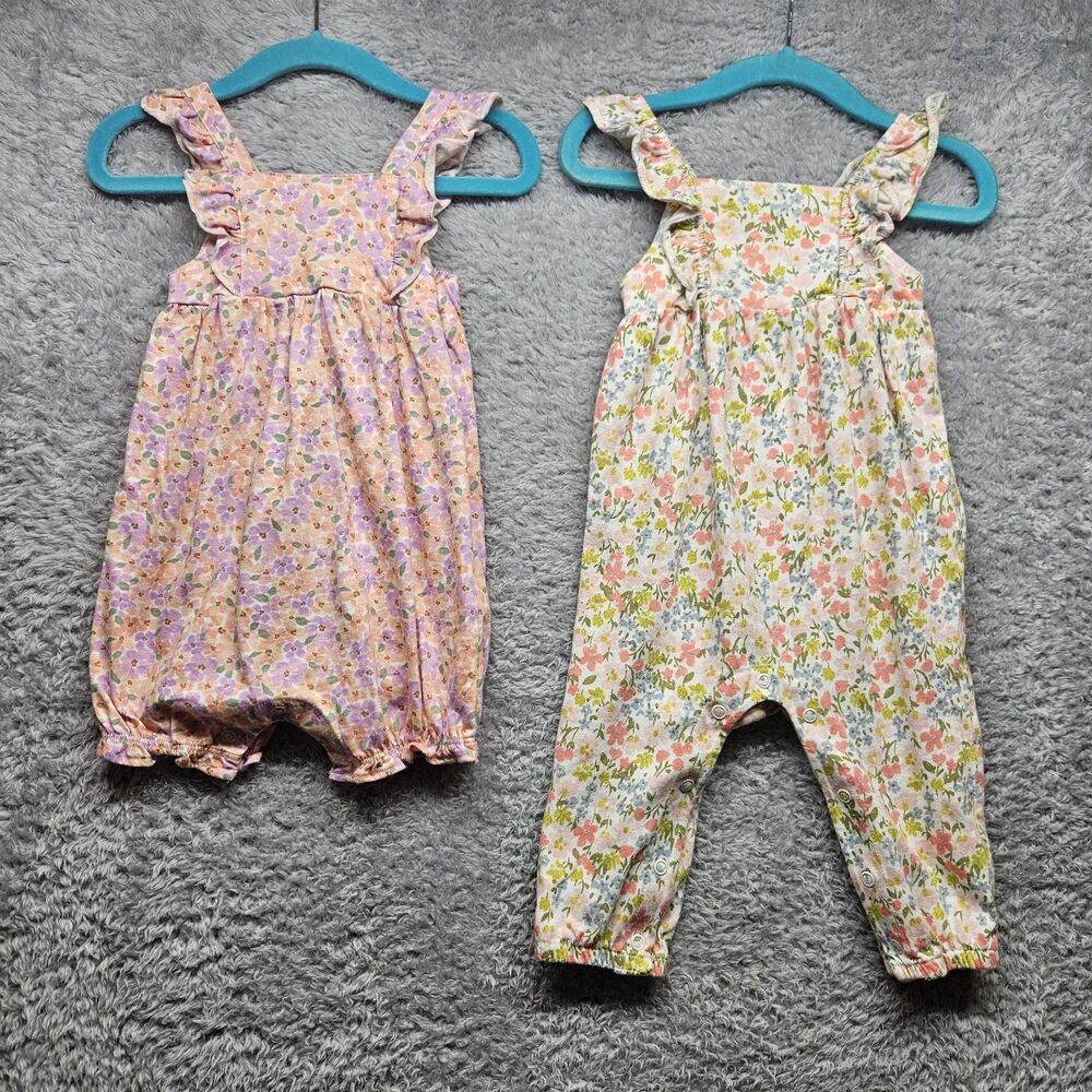Carter's Baby Girl Floral Rompers Size 6 Months Spring Summer Ruffle Sleeveless